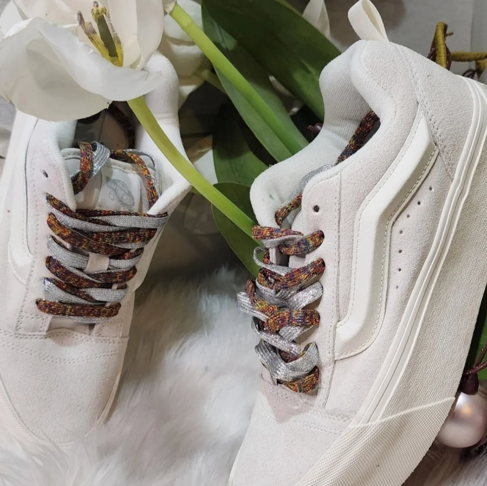 Vans Women Knu Stack Platform Suede Sneaker Amazing Laces Multi Marshmallow New - Picture 1 of 4